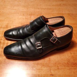 Magnani Men’s Double Monk Strap Black Leather Dress Shoes - 10